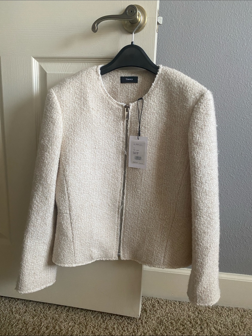 NWT Theory Ivory Bouclé Zip Jacket